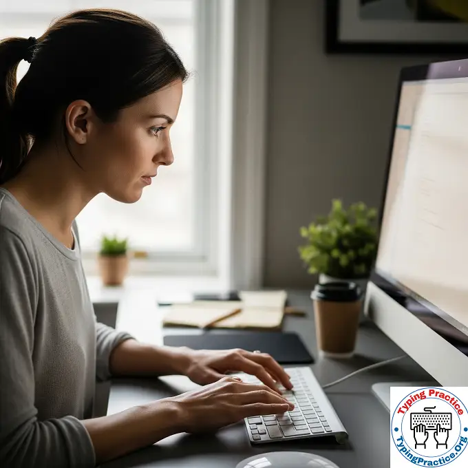 A woman practicing typing on a computer keyboard