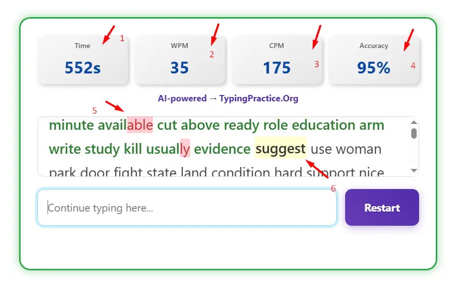 The Typing Practice website's traditional game looks