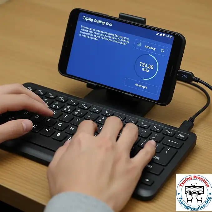 The keyboard can be connected to the smartphone to use typing practice and tests.