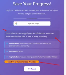 Personalized Ai Typing Analysis and error detection with Personalized typing Task