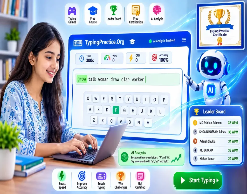 online typing practice with A.I Analysis for free